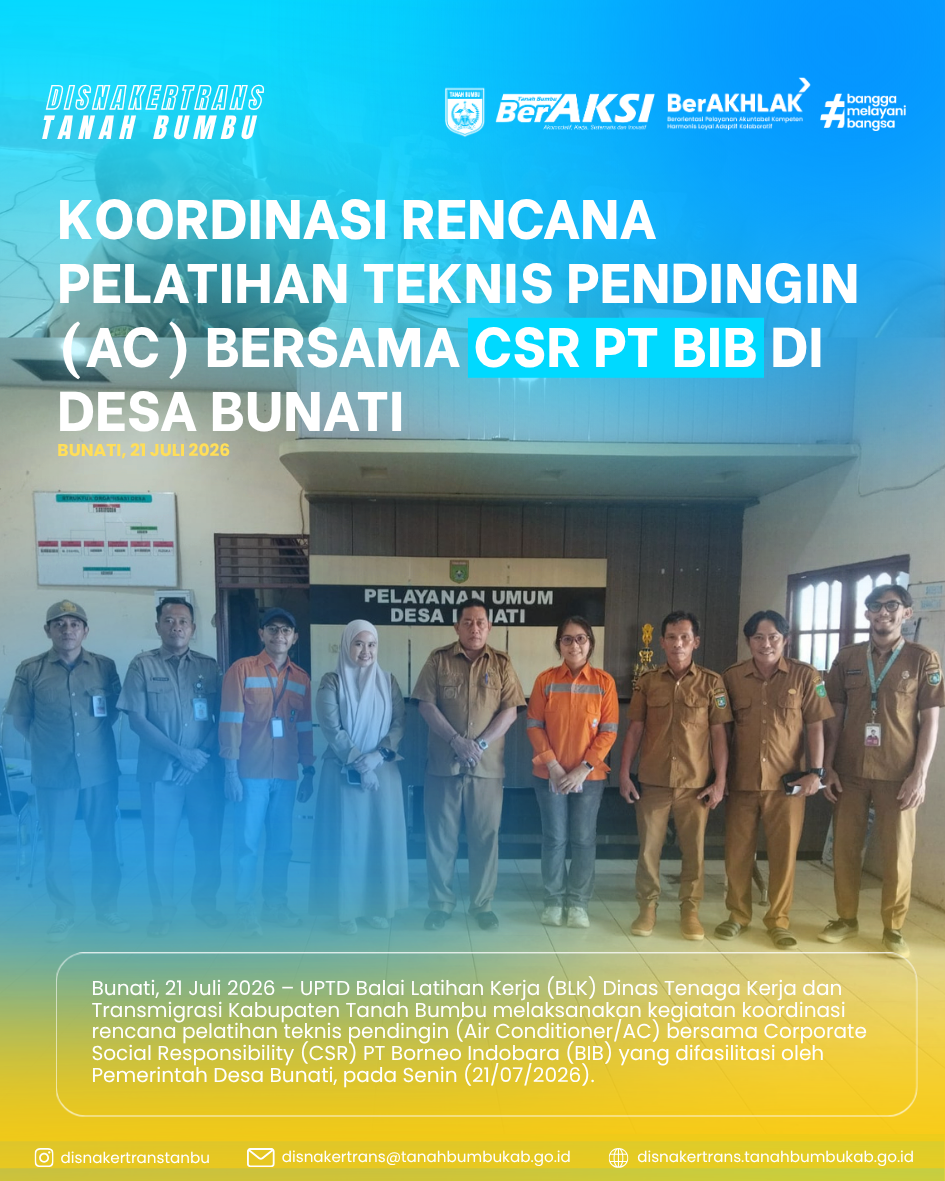 UPTD BLK DISNAKERTRANS TANAH BUMBU LAKUKAN KOORDINASI RENCANA PELATIHAN TEKNIS PENDINGIN (AC) BERSAMA CSR PT BIB DI DESA BUNATI